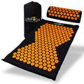 Acupressure mat and pillow set with orange nodes on a white background, branded 'LyfeFocus'.