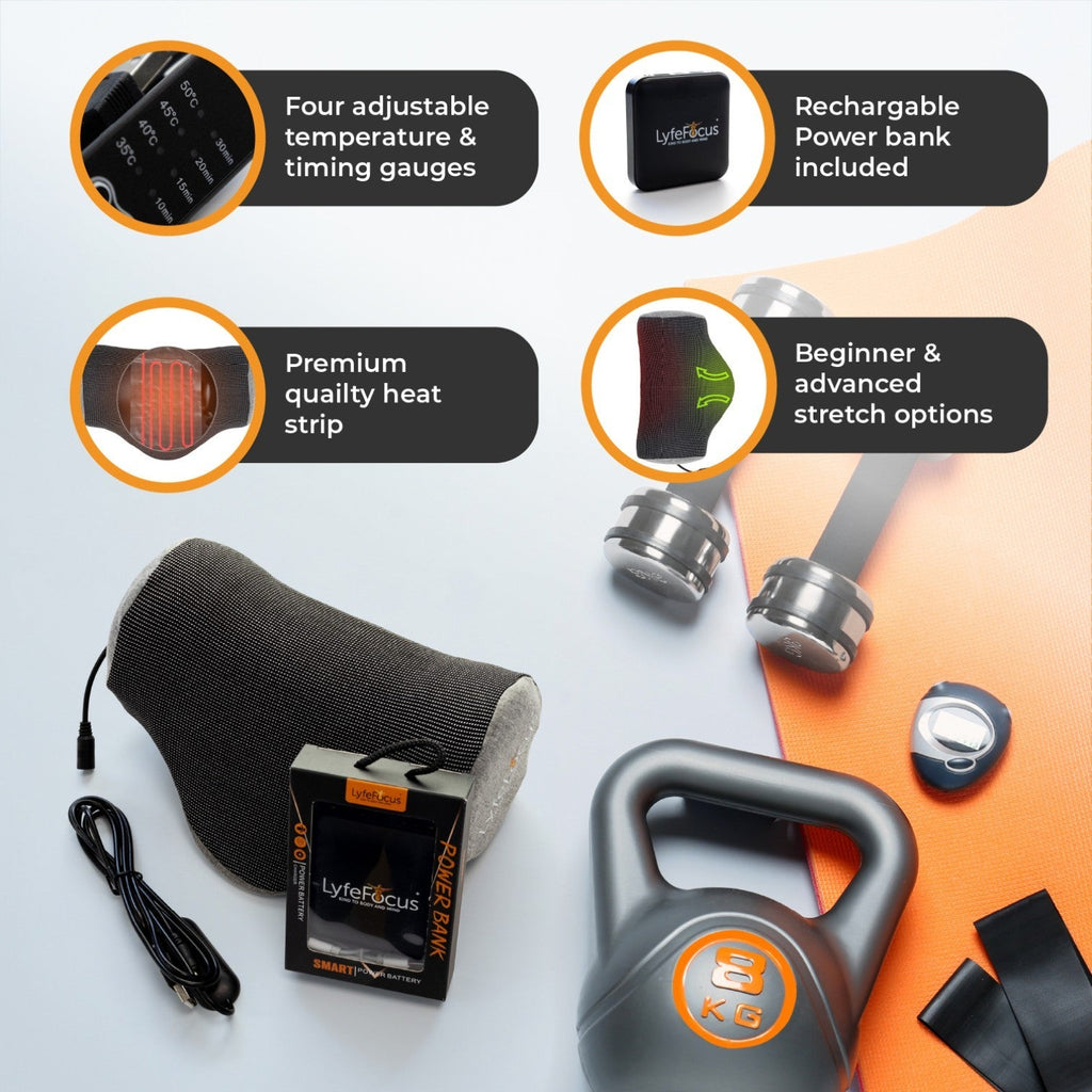 Gym equipment with features highlighted on a white background