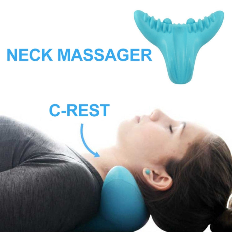 Person using a neck massager with 'C-REST' branding on a white background
