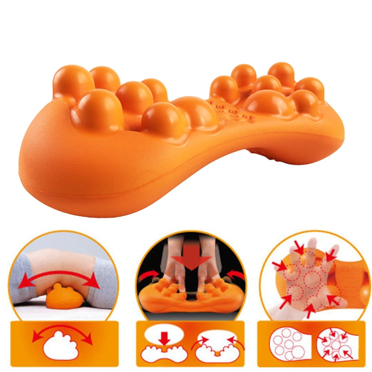 Orange foot massager with detailed illustrations on a white background