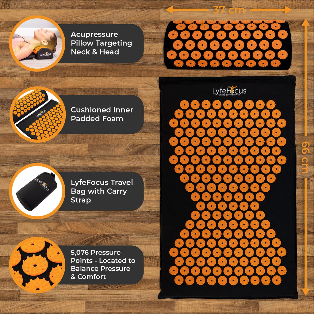Acupressure Mat & Pillow for Massage Neck, Back & Shoulders (Orange)
